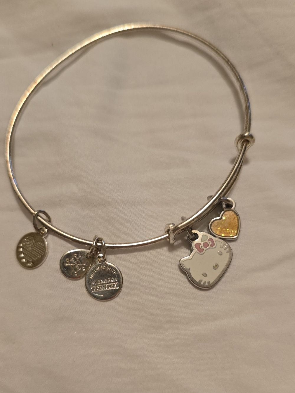 Alex And Ani Hello Kitty Silver Charm Bangle Bracelet with Gold Heart Accent